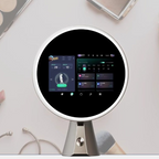 Front view of the Glowé Mirror AI showing the edge-to-edge smart display and premium glass finish